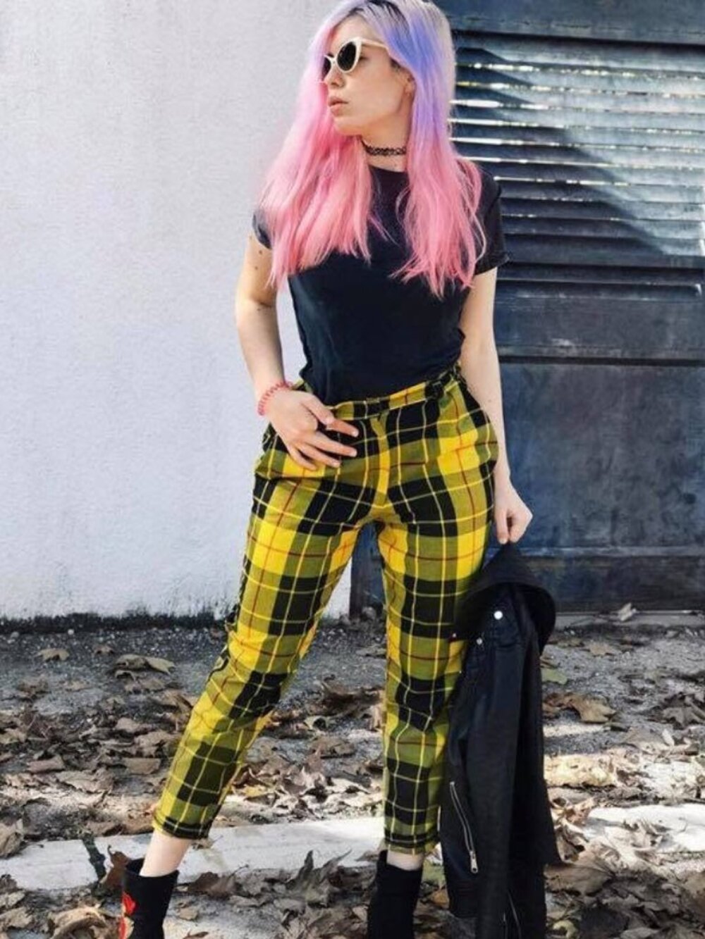 BNWOT Love Too True Yellow Tartain Plaid Punk Pants, Size US 2